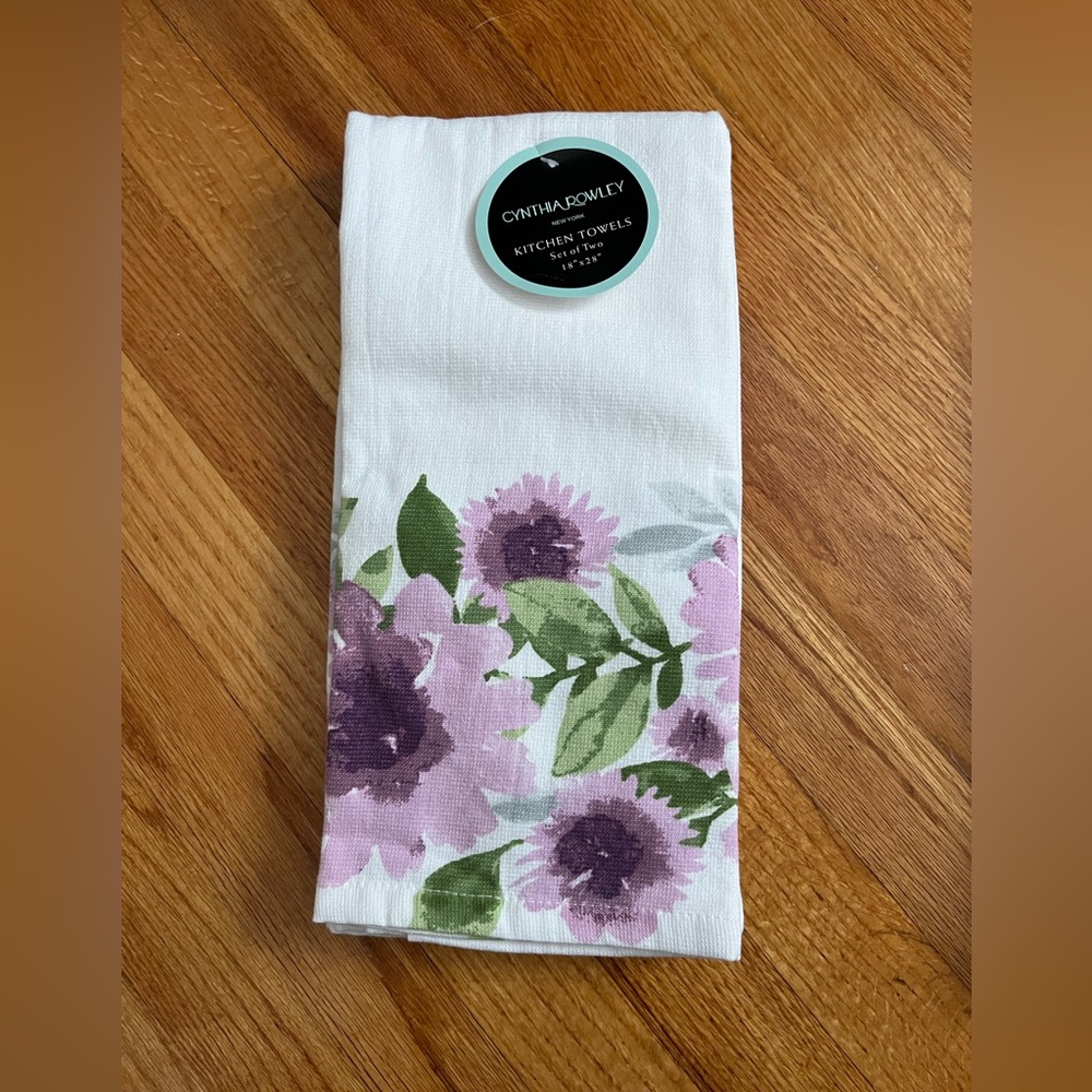 NEW Cynthia Rowley dish towels purple floral spring cloth kitchen dish towels 2